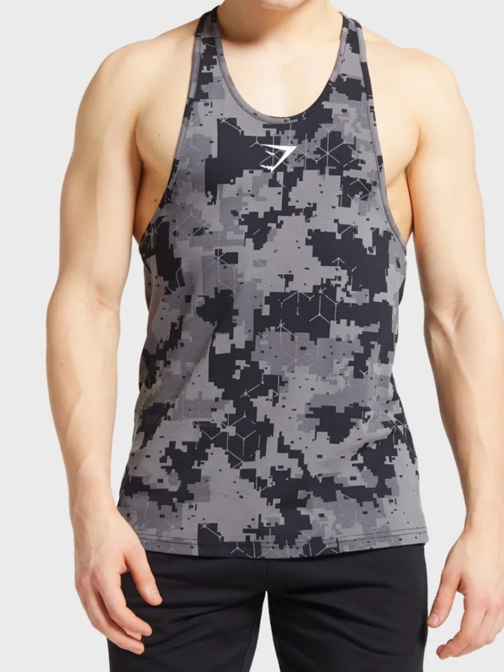 Gymshark Men’s Black & Gray Camo Gym Stringer Tank